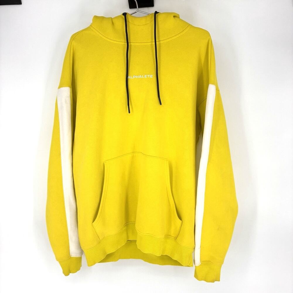 Alphalete Hoodie Men's L Yellow White Colorblock Heavyweight Gym Streetwear